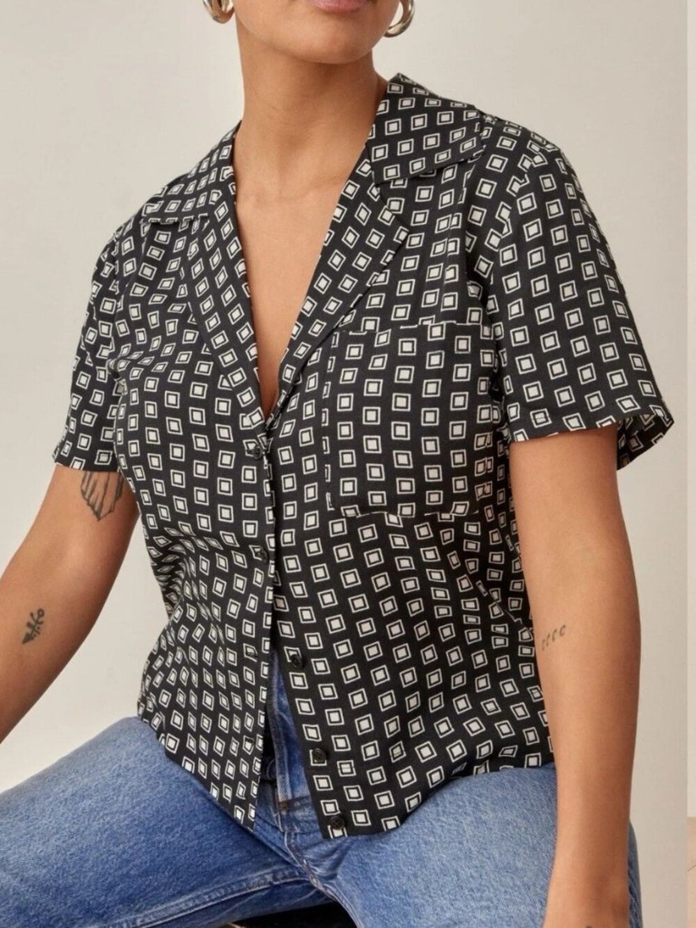 Reformation Cuba Printed Crepe Shirt - Giotta - Size XS